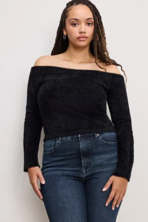 Good American Tops<OFF SHOULDER PLUSH TOP Black001