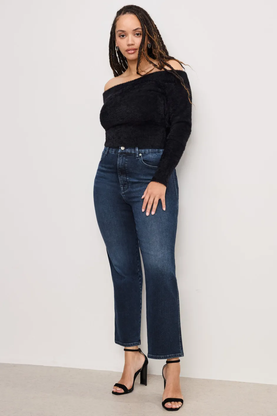 Good American Tops<OFF SHOULDER PLUSH TOP Black001