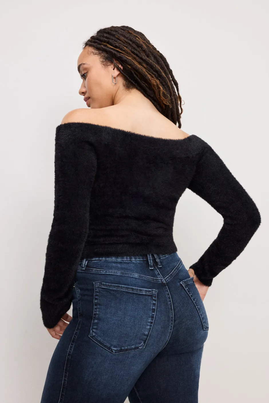 Good American Tops<OFF SHOULDER PLUSH TOP Black001