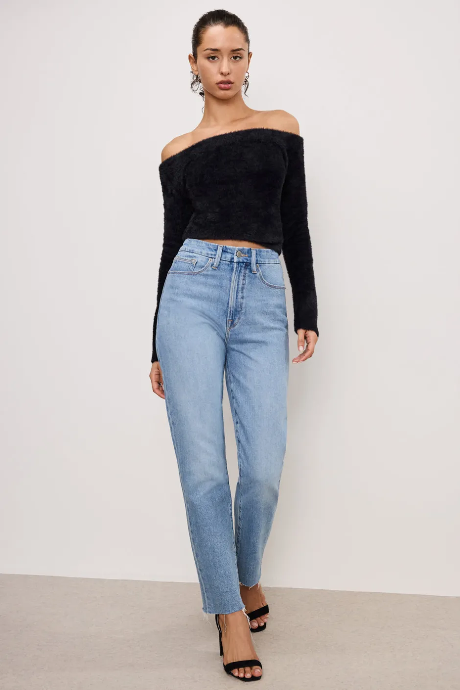 Good American Tops<OFF SHOULDER PLUSH TOP Black001