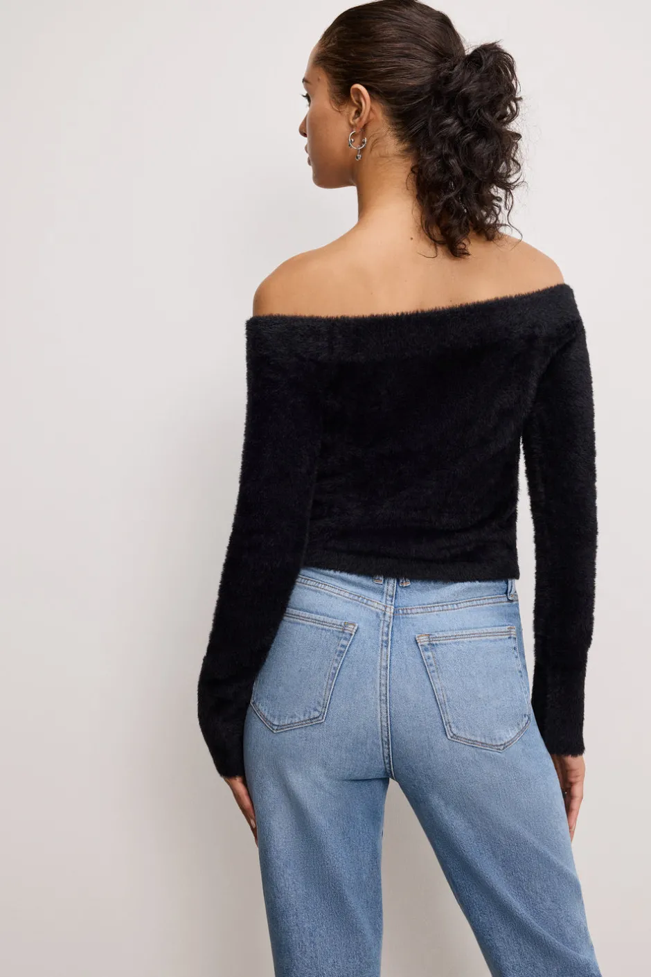 Good American Tops<OFF SHOULDER PLUSH TOP Black001