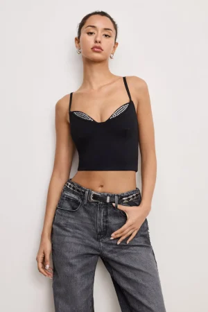 Good American Tops<PONTE EMBELLISHED TOP Black001