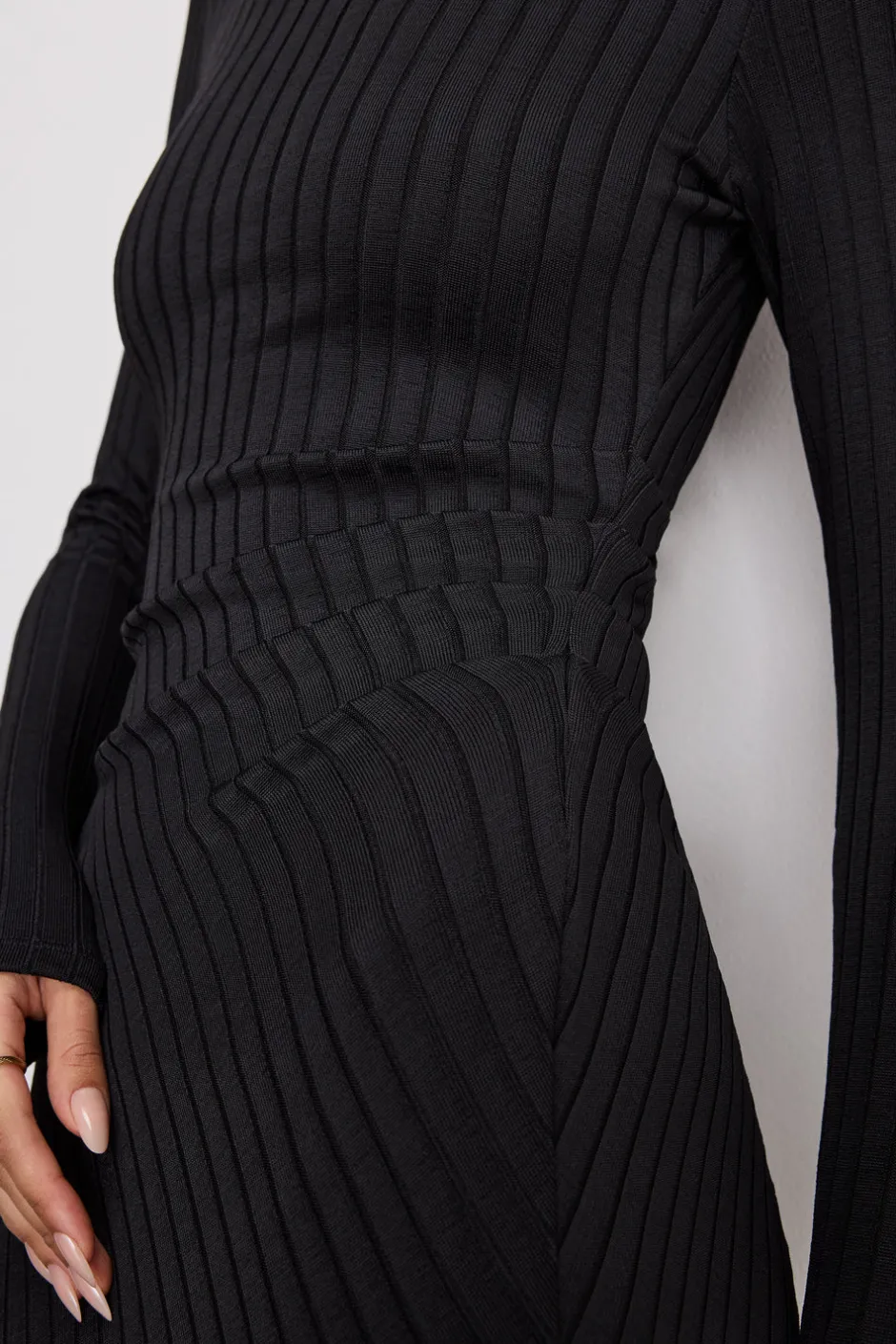 Good American Dresses<RIB FUNNEL NECK MIDI DRESS Black001