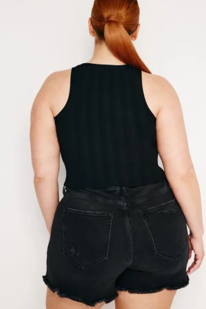 Good American Tops | Tees & Tanks<RIBBED KNIT CROPPED TANK TOP Black001