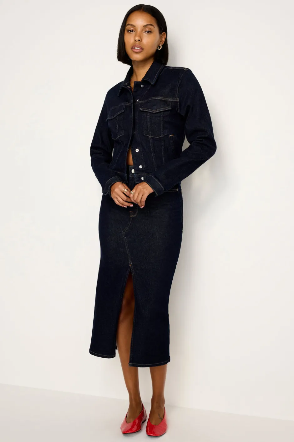 Good American Shorts & Skirts<RINSED DENIM MIDI SKIRT Indigo716