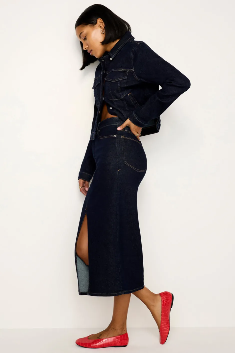 Good American Shorts & Skirts<RINSED DENIM MIDI SKIRT Indigo716