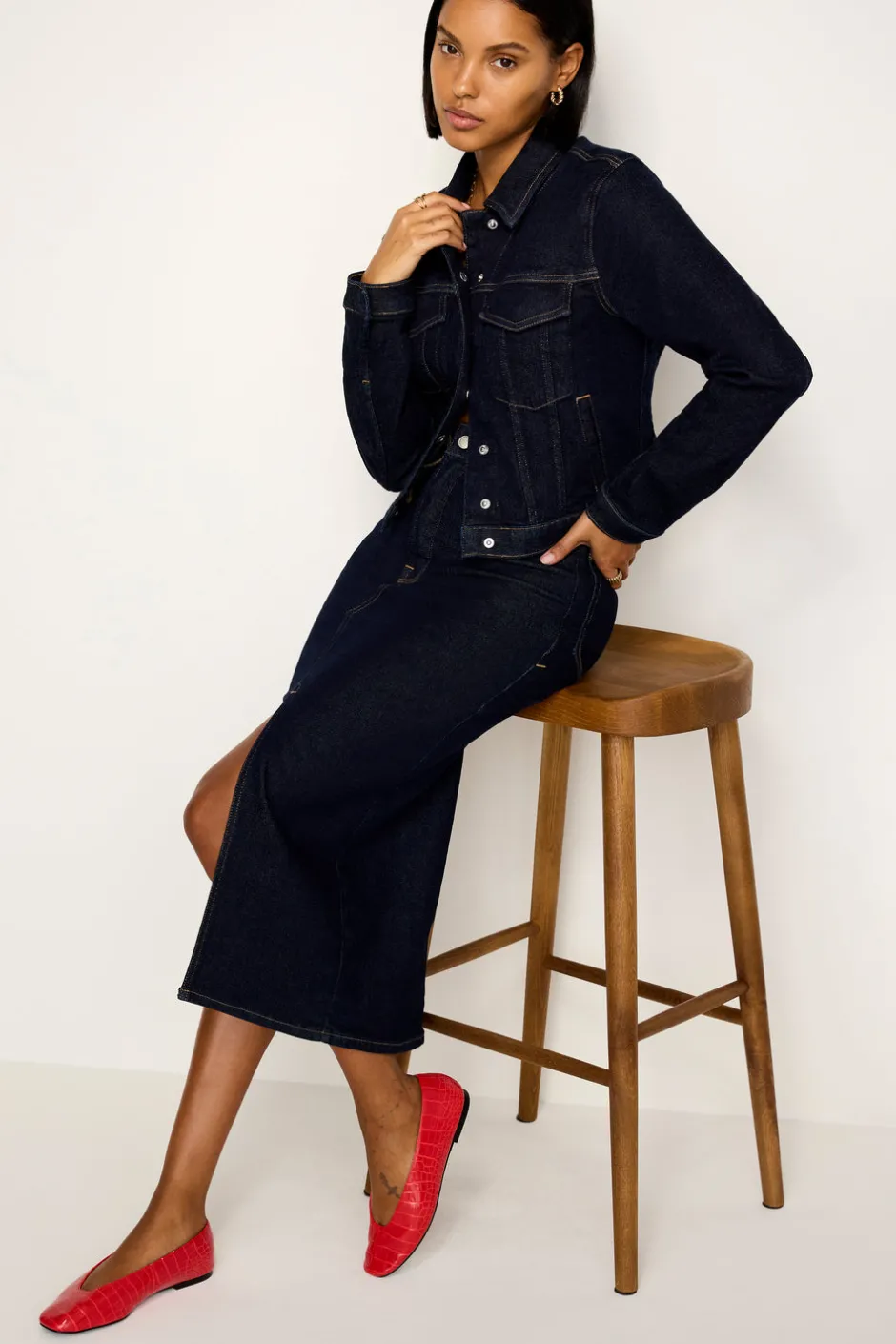 Good American Shorts & Skirts<RINSED DENIM MIDI SKIRT Indigo716