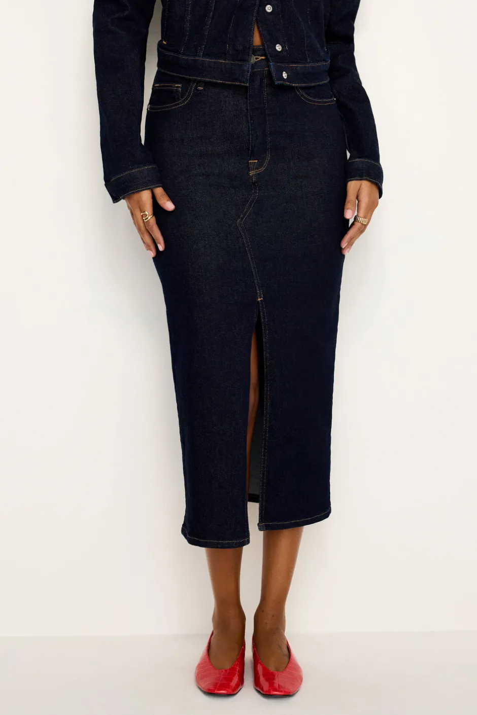 Good American Shorts & Skirts<RINSED DENIM MIDI SKIRT Indigo716