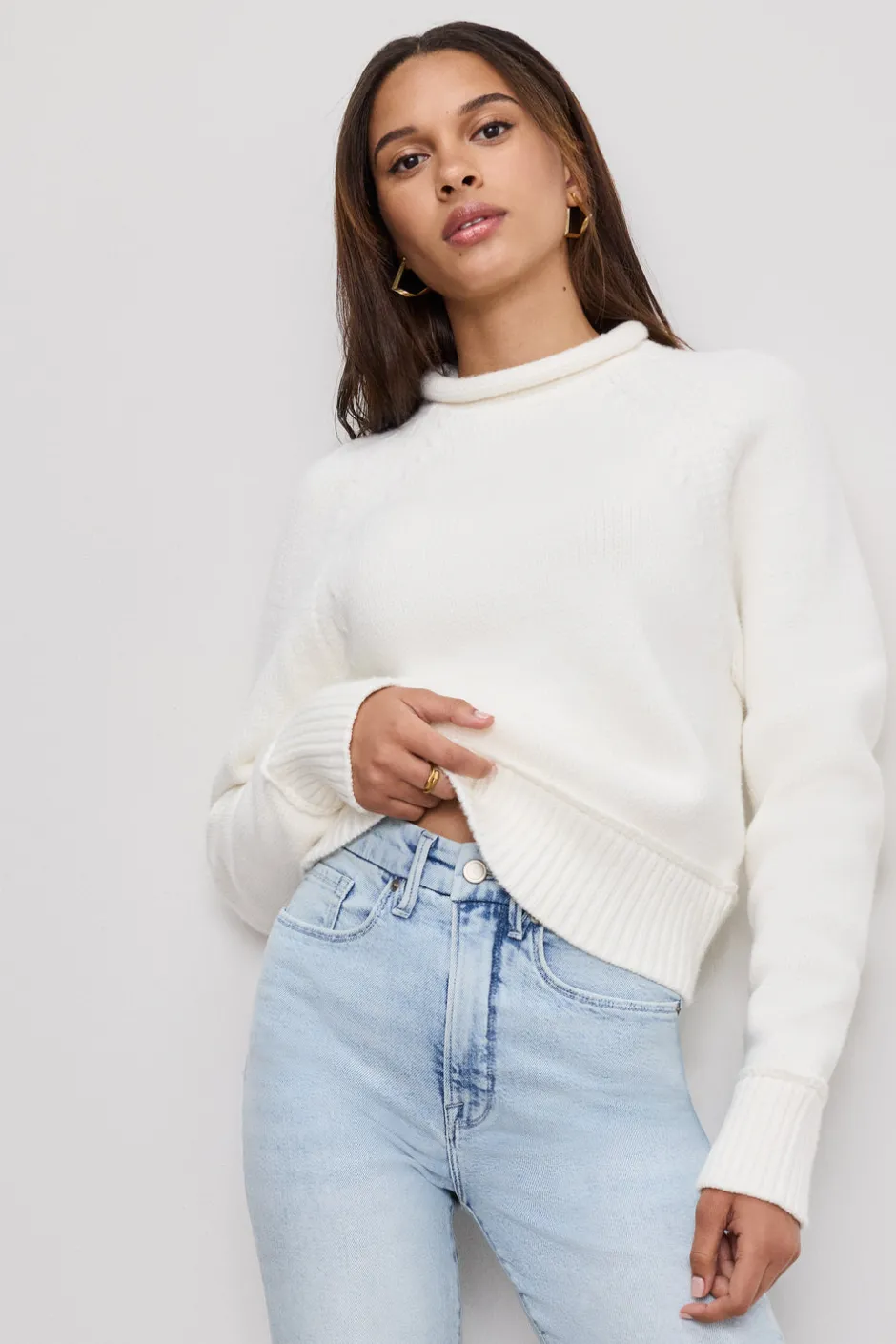 Good American Tops | Sweaters<ROLLNECK KNIT SWEATER Cloud white001