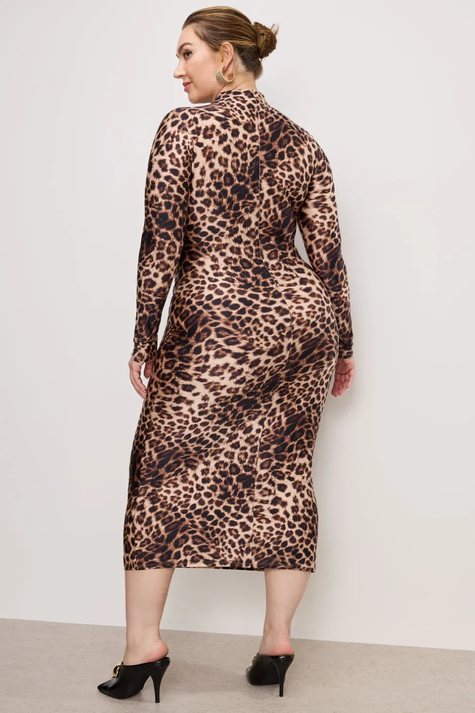 Good American Dresses<SATIN SHINE MIDI DRESS Fierce leopard001