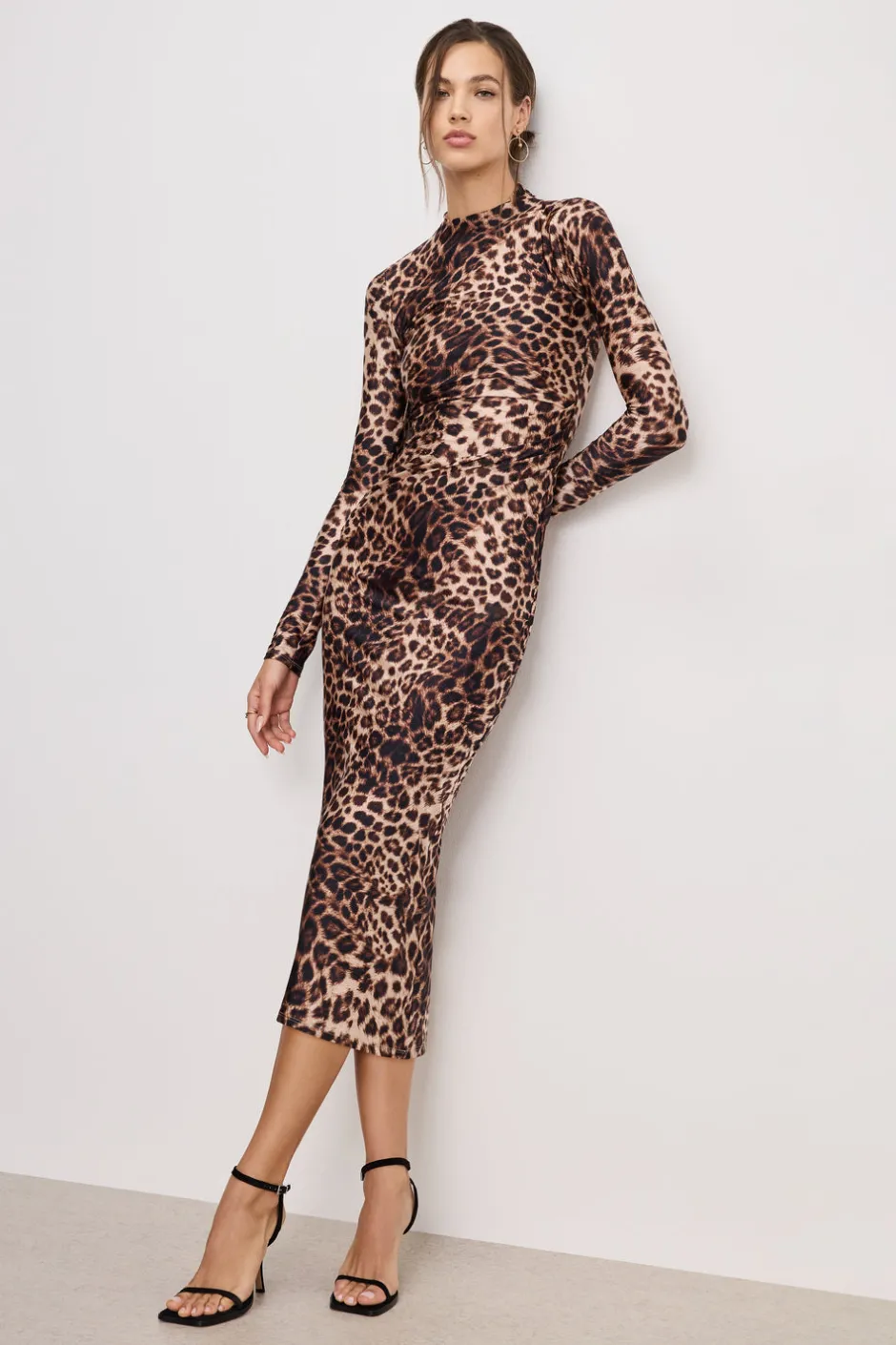 Good American Dresses<SATIN SHINE MIDI DRESS Fierce leopard001