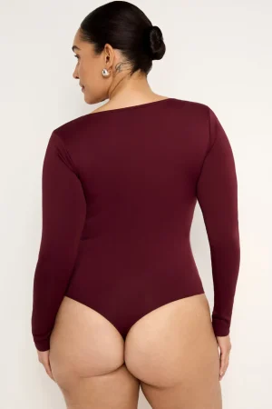 Good American Tops | Bodysuits<SCUBA SCOOP NECK BODYSUIT Oxblood002