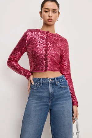 Good American Tops | Sweaters<SEQUIN CARDIGAN Ballerina pink004
