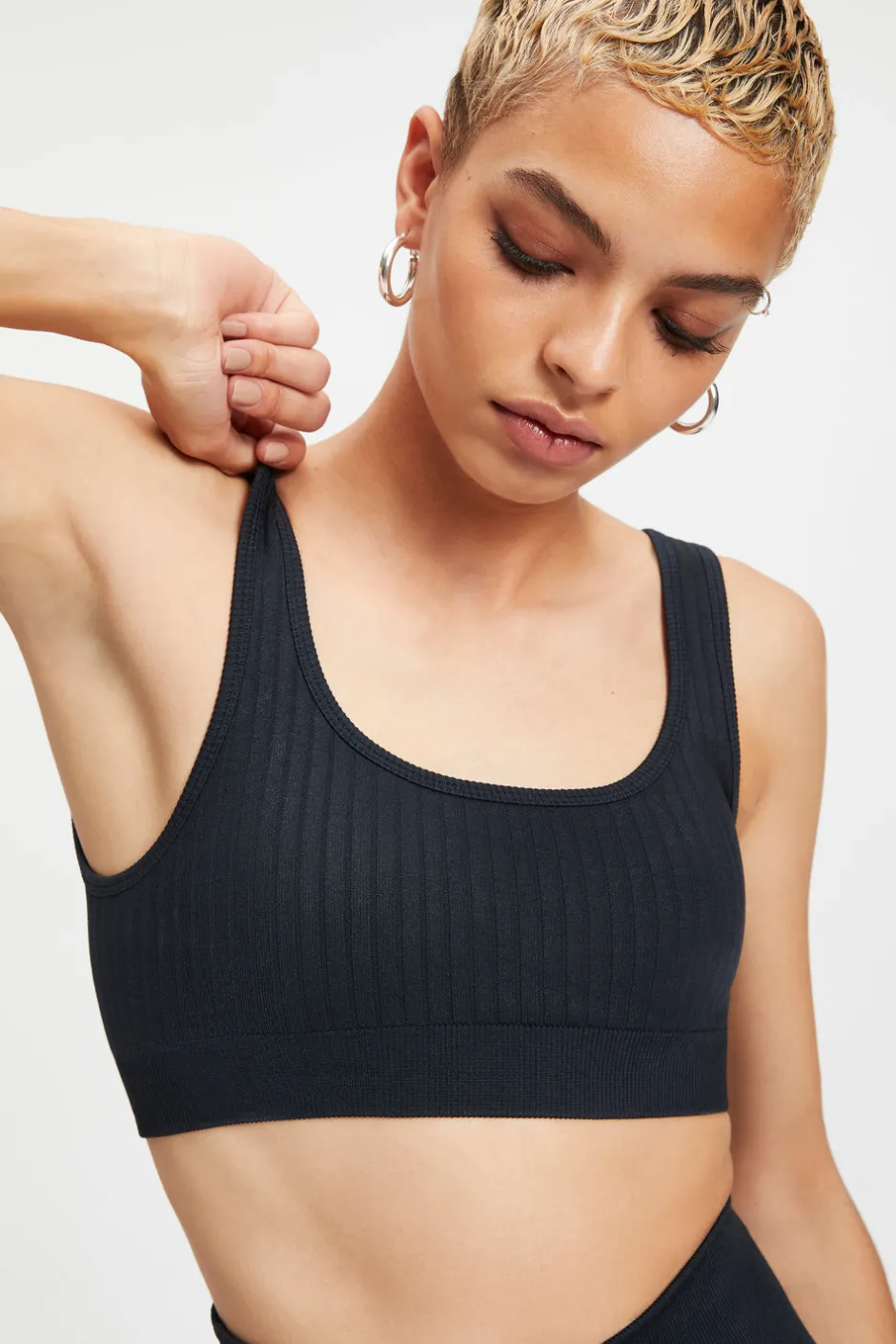 Good American Tops<SHINE RIBBED BRALETTE Black001