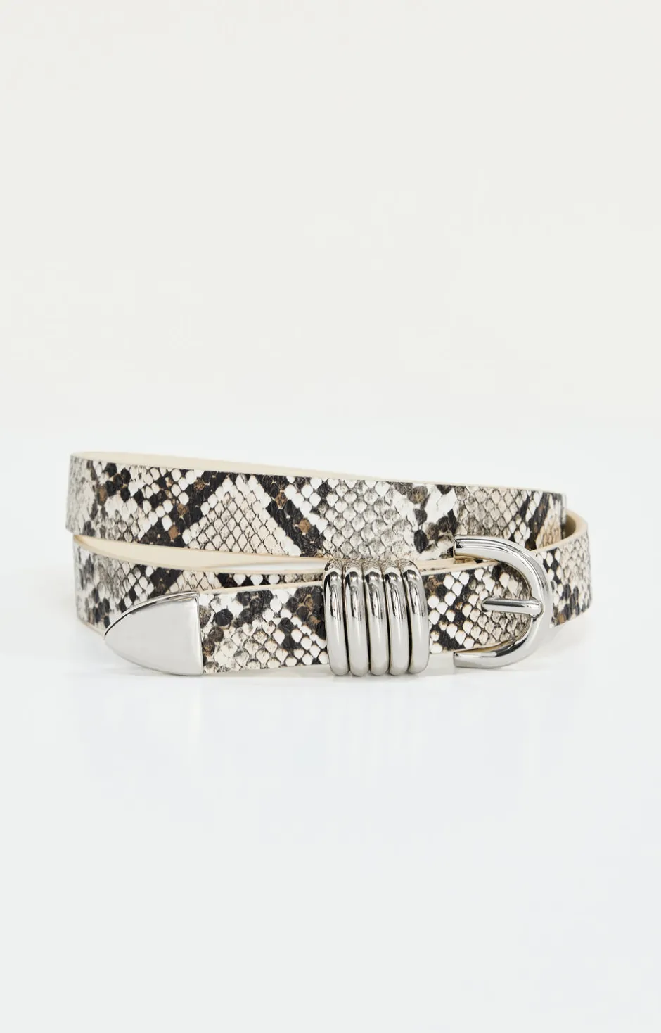 Good American Belts<SLIM 5 RING BELT Black and white snake print