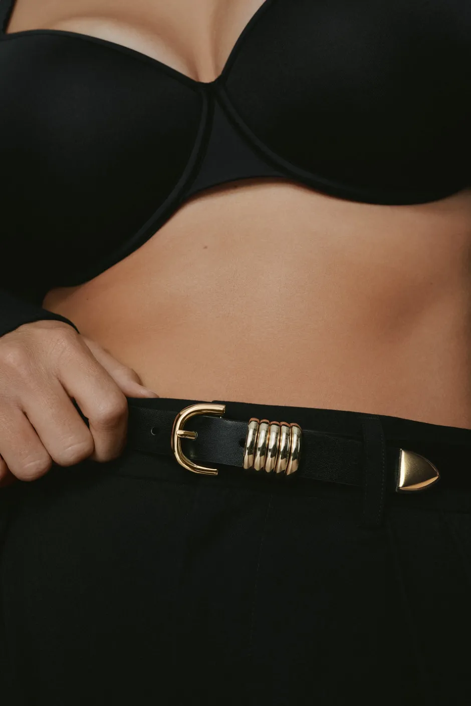 Good American Belts<SLIM 5-RING BELT Black001