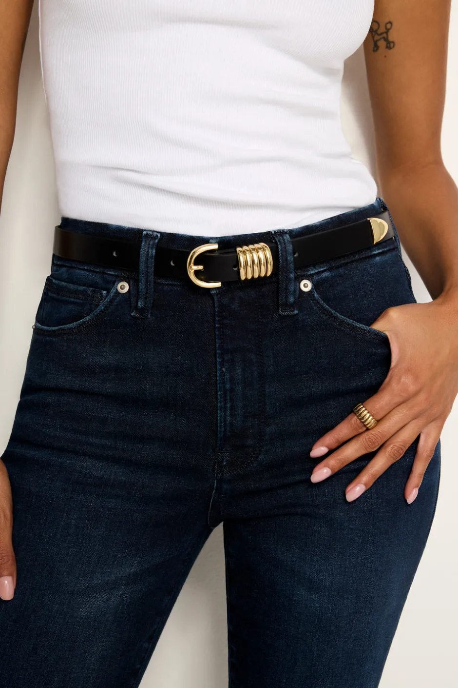 Good American Belts<SLIM 5-RING BELT Black001