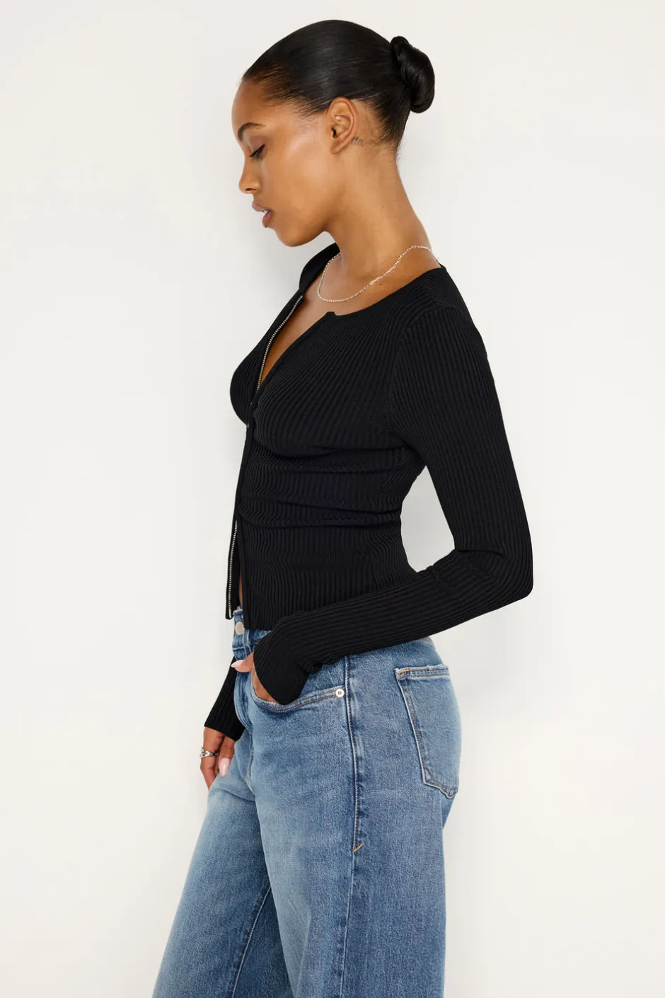 Good American Tops | Sweaters<STRETCH RIB KNIT SWEATER Black001