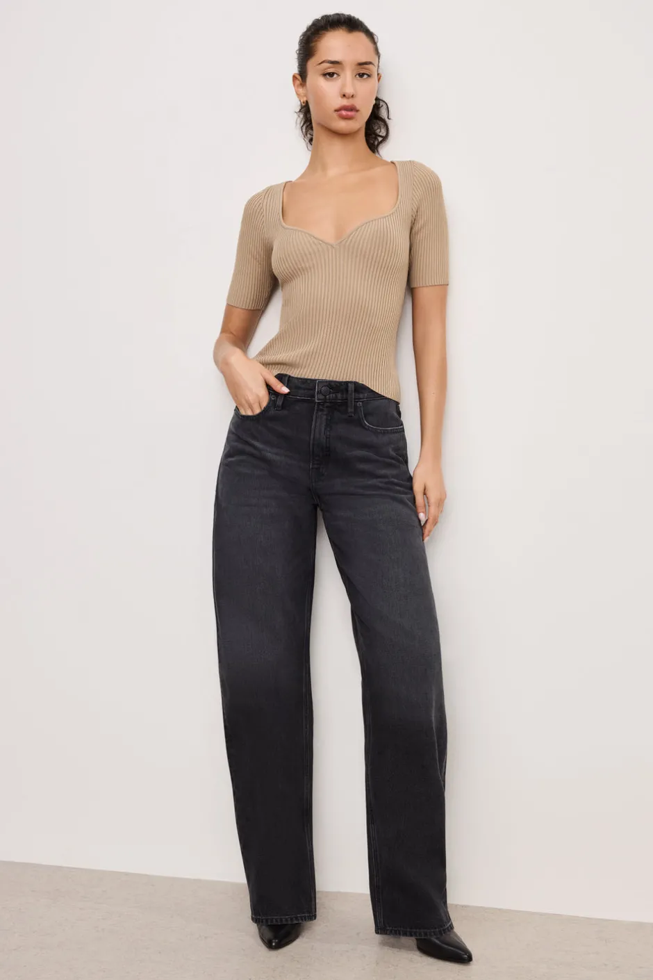 Good American Tops<STRETCH RIB KNIT TOP Mineral001