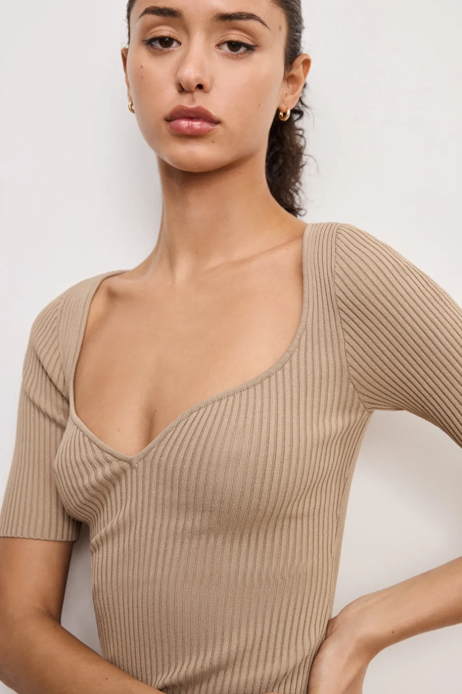 Good American Tops<STRETCH RIB KNIT TOP Mineral001