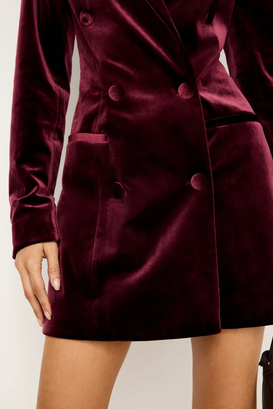 Good American Dresses<VELVET BLAZER MINI DRESS Oxblood002