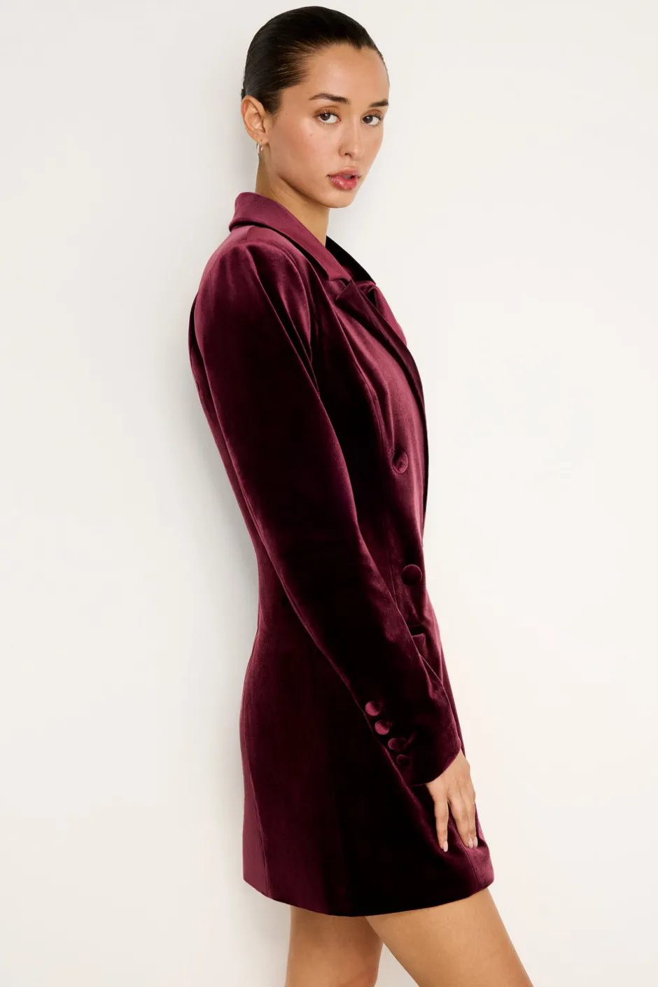 Good American Dresses<VELVET BLAZER MINI DRESS Oxblood002