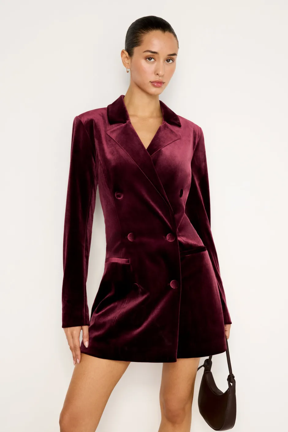 Good American Dresses<VELVET BLAZER MINI DRESS Oxblood002