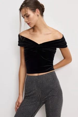 Good American Tops<VELVET OFF SHOULDER TOP Black001